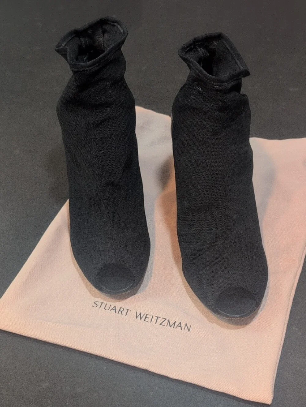 Stuart Weitzman Black Peep-Toe Stretch Wedge Booties - Picture 2 of 2